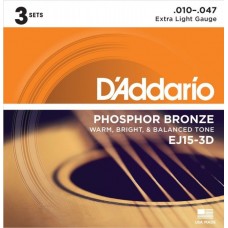 D'ADDARIO EJ15-3D - 3 комплекта струн для акустической гитары